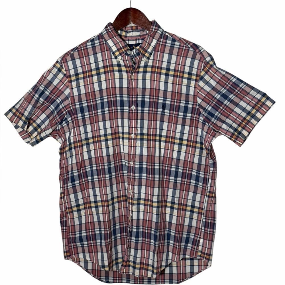 Ralph Lauren Short Sleeve Button Up Multi Color Plaid Shirt Sz Large men